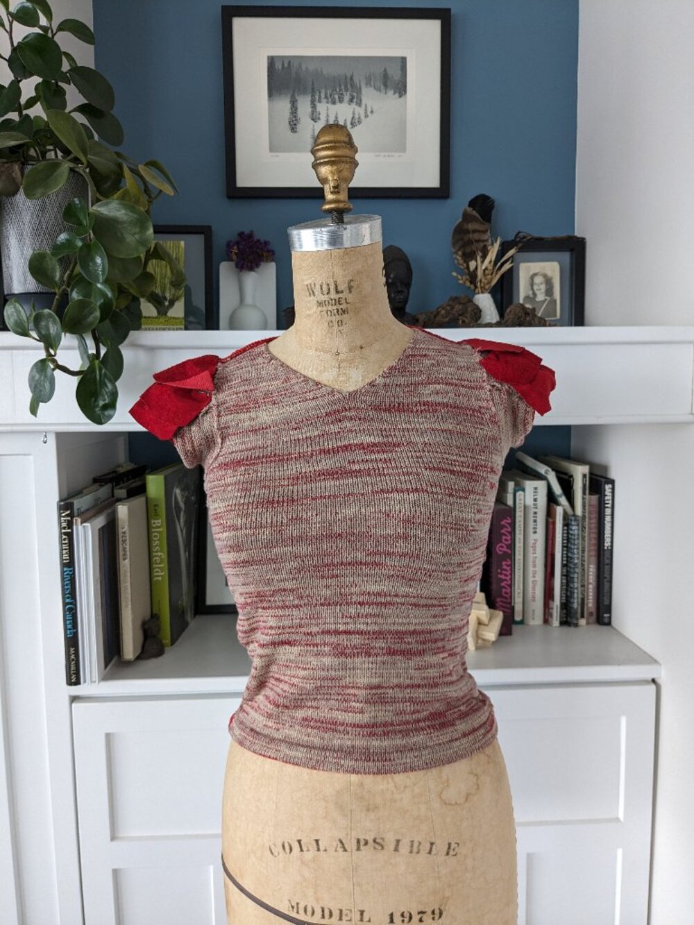 Liz Collins Space Dyed Cropped Sweater with Leather Sleeve Detail